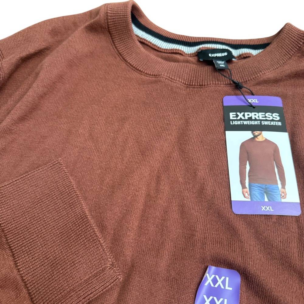 Express Mens Lightweight Crewneck Sweater XXL Rust Brown Cotton‎ Blend New